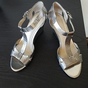 Marc Fisher silver wedge sandals